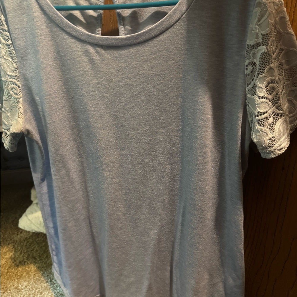Light Blue Short LaceSleeve Crew Neck Tee